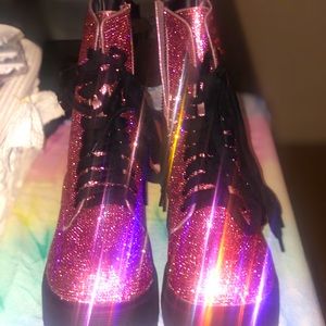 Dolls Kill Sugar Thrillz Pink rhinestone boots